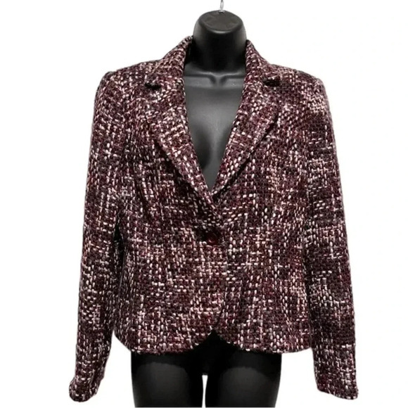 Emma James Basketweave Tweed One Button Blazer Wine Red and Black Womens 6 - Picture 8 of 8